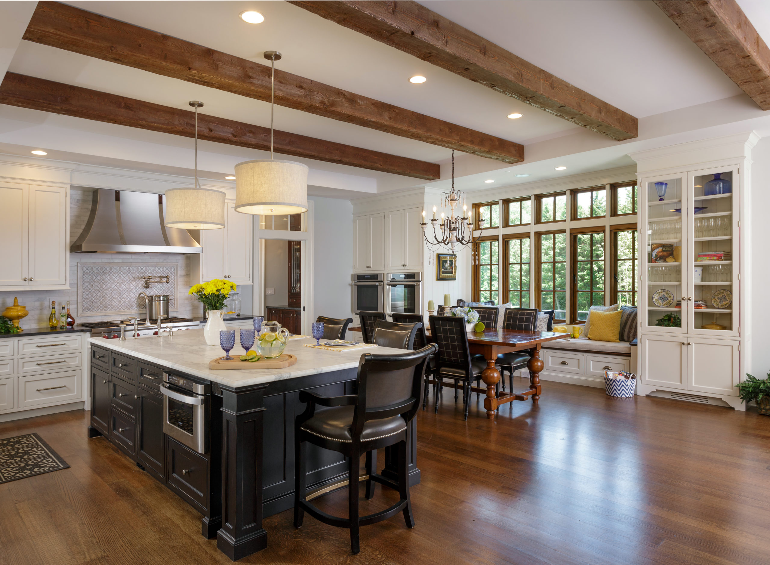 Open Concept Barn Beam Kitchen