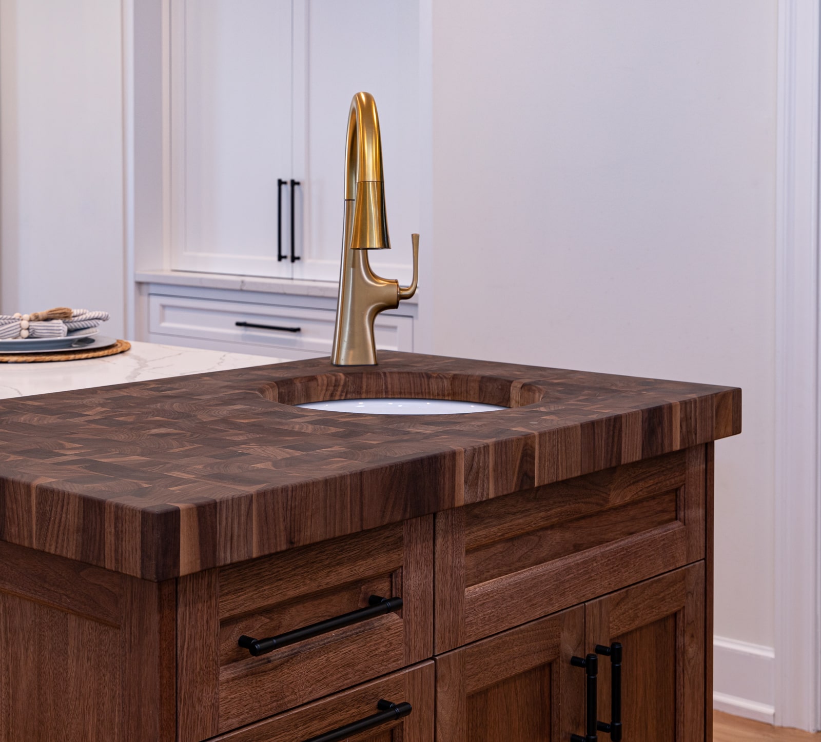 small butcher's block counter top with sink