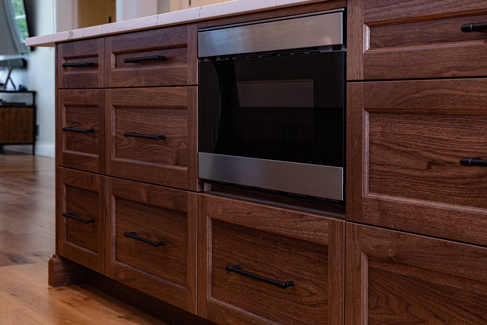 close up of walnut cabinets